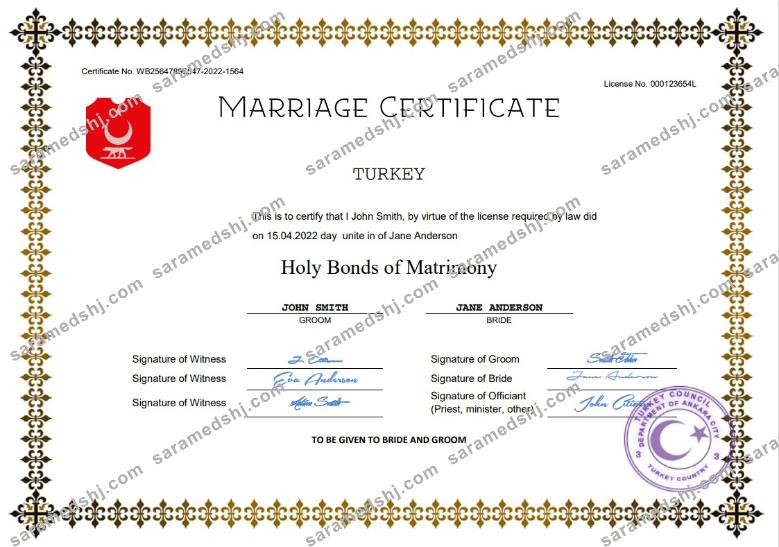 Turkey marriage certificate Word and PDF template